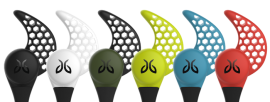 「JayBird X2 Bluetooth イヤホン」外観（左からカラー:ブラック、ホワイト、ダークグリーン、ライムグリーン、レッド、ブルー（写真:フォーカルポイント発表資料より）