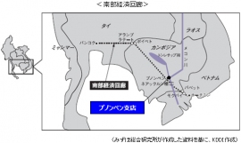 ベトナム、カンボジア、タイを結ぶ幹線道路「南部経済回廊」を示す図（KDDIの発表資料より）