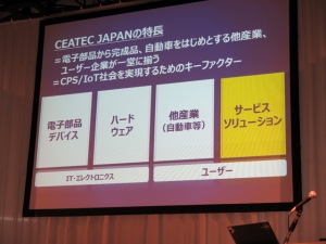 本年の「CEATEC JAPAN」のテーマとして、「サイバーフィジカルシステム(Cyber Physical System:CPS)、IoT(Internet of Things、モノのインターネット)エキシビション」として2020年の社会や生活がどのように変わるのかを掲げた