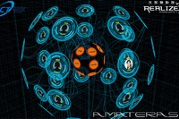 AMATERAS零の全体図。中央オレンジ色の球体がCTFの問題サーバを、周囲の青いリングがCTFのプレイヤーを表している。（NICTの発表資料より）