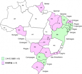 三井ガスが出資するブラジルの地域ガス会社の所在地域を示す図（三井物産の発表資料より）