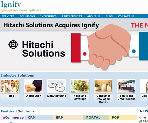 日立ソリューションズがグループ会社を通じて買収した米イグニファイ社のWebサイト。