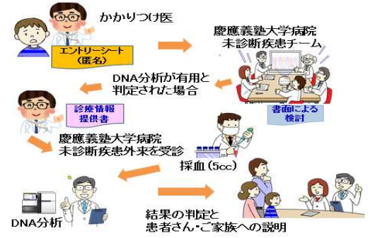 未診断疾患外来の診断の流れ（慶應義塾大学病院の発表資料より）