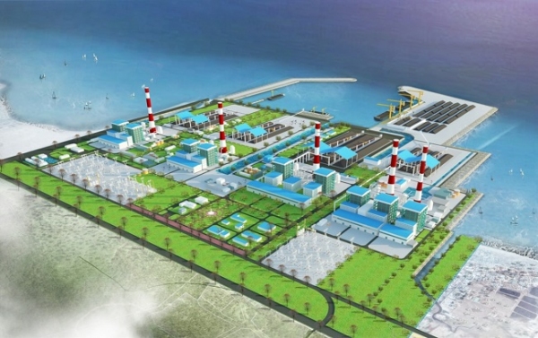 三菱商事が参加するコンソーシアムでベトナム電力公社から建設工事を受注した石炭焚火力発電所の完成予想図。（三菱商事の発表資料より）