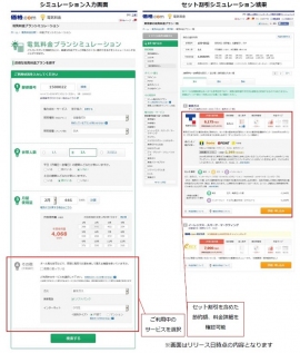 シミュレーション画面とセット割引シミュレーション結果画面（カカクコムの発表資料より）