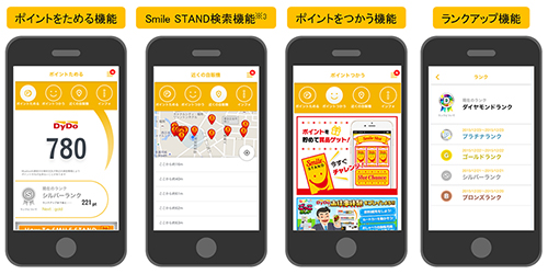 ダイドードリンコが4月に開始する新サービス「Smile STAND」の専用アプリ「DyDo Smile STAND」画面イメージ（ダイドードリンコの発表資料より）