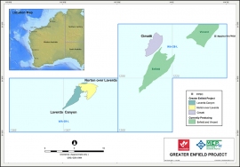 三井物産が開発する西豪州沖合未開発油田群の位置を示す図。（同社発表資料より）