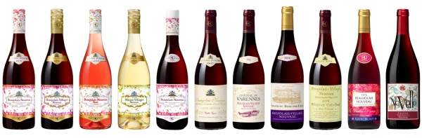 「ボージョレ・ヌーヴォー 2016」を含むフランス産新酒とイタリア産新酒「ヴィノ・ノヴェッロ 2016」（メルシャンの発表資料より）