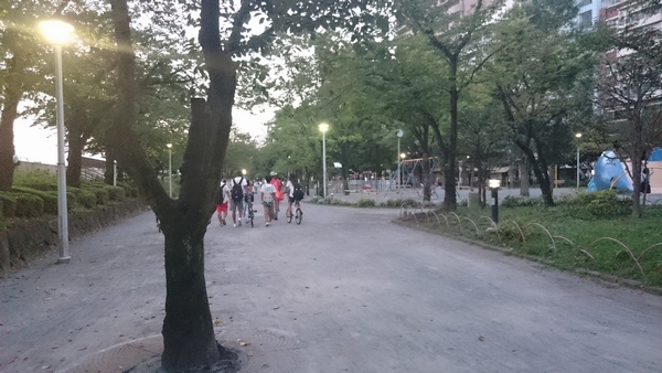 18時ごろの隅田公園（西側）の風景。ポケモンGOをプレイする人もちらほら見られた。