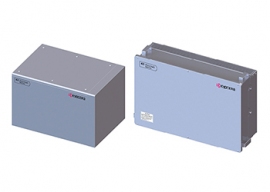 大容量フィルム型リチウムイオン蓄電池（左）とハイブリッド型パワーコンディショナ （京セラの発表資料より） 