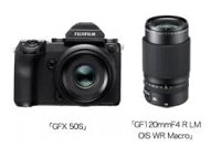 ミラーレスデジタルカメラ「FUJIFILM GFX 50S」と専用交換レンズ「フジノン GFレンズ」3種類（冨士フイルム発表資料より）