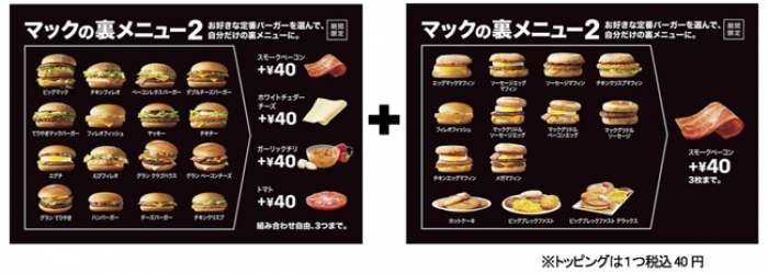 マクドナルドの裏メニュー組み合わせ（写真：日本マクドナルド社発表資料より）