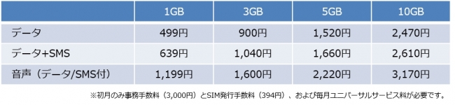 1年目の料金表。