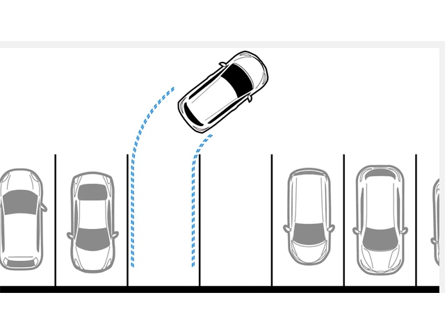 日産が公開した新型リーフの国産車初の本格的自動駐車システム「プロパイロット・パーキング」のアニメーション。自動で停車してセンサーからの情報をもとにアクセル・ブレーキ・ハンドル・シフト、さらにパーキングブレーキまでの駐車操作のすべてを制御して「車庫入れ」を完了する