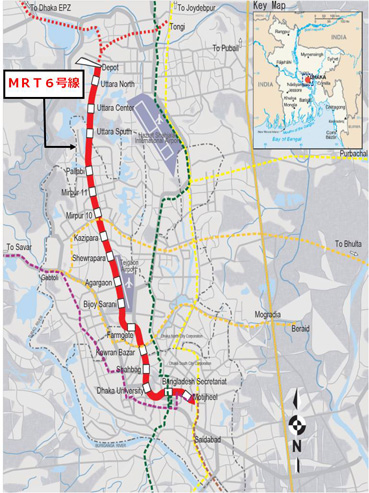 ダッカＭＲＴ６号線路線図