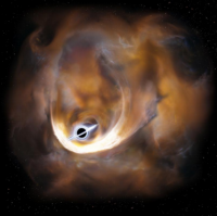 中質量ブラックホールによる重力散乱で雲が加速される様子。（画像：慶應義塾大学発表資料より）