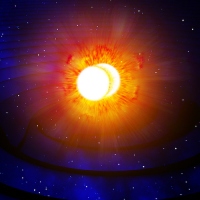 中性子星合体をおこした重力波源 GW170817 の想像図。（写真：国立天文台発表資料より）