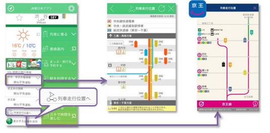 列車走行位置の画面イメージ。