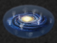 天の川銀河から高温プラズマが噴き出し、銀河全体を包み込んでいる様子の想像図。（画像:理化学研究所発表資料より）