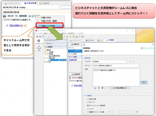 クラウド版での文書共有機能のイメージ。