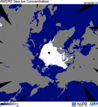 水循環変動観測衛星「しずく」により撮像された9月21日の北極海氷（写真：国立極地研究所の報告資料より）
