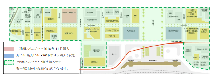 キャッシュレス決済の導入エリア（三菱地所など発表資料より）