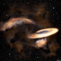 分子雲を振り回す中間質量ブラックホールの想像図 （c）国立天文台