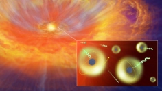 中性子星合体により生じるキロノバの想像図 （c） 国立天文台