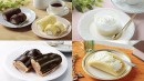 「切れてるロールケーキ（プレーン・チョコ）（左上）、ベイクドチーズケーキ（チーズホイップのせ）（右上）、ショコラエクレール（ベルギーチョコ使用）（左下）、クリームたっぷりレモンロール（右下）」（写真：ローソンストア100の発表資料より）