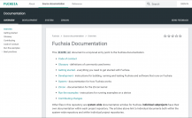 Fuchsia開発者向けサイト（https://fuchsia.dev/）の画面。入門者向けにも丁寧な解説がされている。