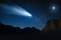 地球から約30万キロメートル離れた場所を通過するシュワスマン・ワハマン第1彗星の想像図 （c） University of Arizona/Heather Roper