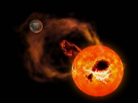 しし座AD星で発生するスーパーフレアの想像図 （c） 国立天文台