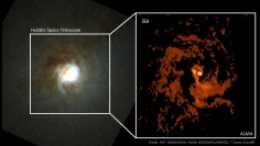 NGC404銀河の中心にある超大質量ブラックホール。周囲をガス雲が取り巻く （c） Cardiff University