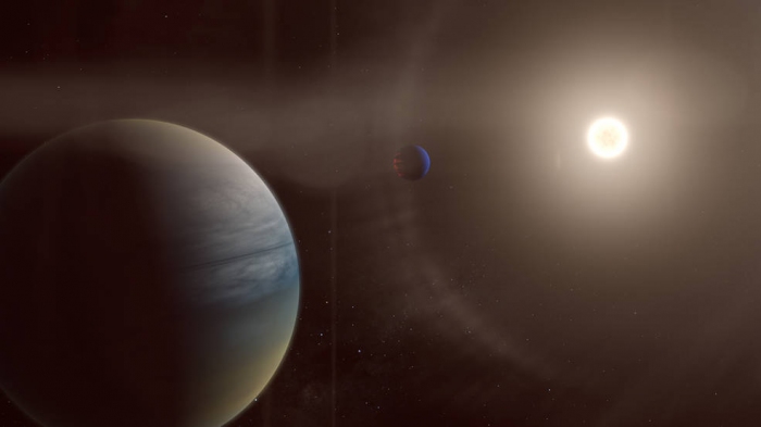 「Planet HuntersTESS」により市民科学者によって発見された2つのガス状の惑星が、HD152843を周回しているイメージ。（Credits: NASA/Scott Wiessinger）