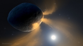 太陽に接近した小惑星ファエトンが内部からナトリウムの蒸気を宇宙空間に放出しているイメージ　(c) NASA/JPL-Caltech/IPAC