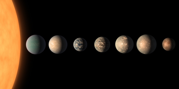 7つの地球サイズの惑星が存在すると考えられているトラピスト１星系 (c) NASA