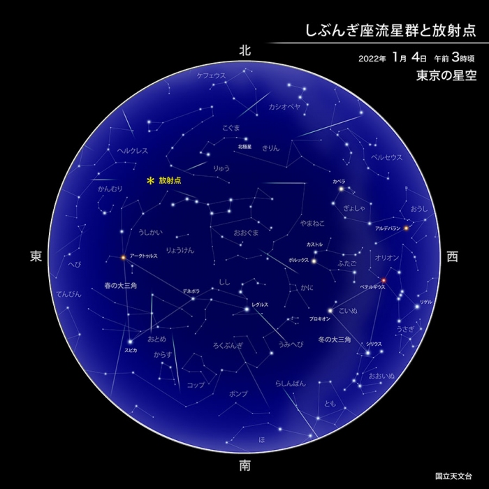 1月4日午前3時ごろの東京の星空　出典：国立天文台