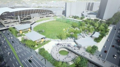 広島市中央公園の商業施設、広場の完成イメージ（NTT都市開発発表資料より）