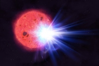 赤色矮星の表面で発生した短時間フレアの想像図。（Image credit: 東京大学木曽観測所）