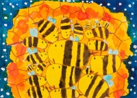 山田養蜂場では毎年、自然環境の大切さや人との関わりを感じられるミツバチを描いた絵画を募集している。画像は今年の幼児部門の大賞作品