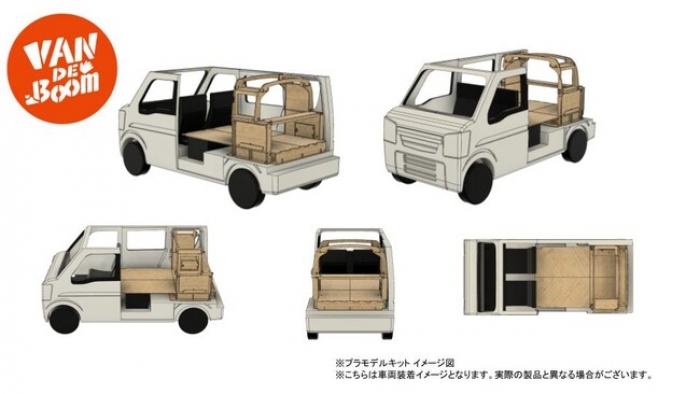 自家用車をDIYでキャンピングカーに変身させられるVAN DE Boom。プラモデルキットのイメージ。（画像：IDOM発表資料より）