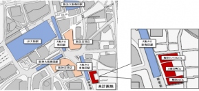 共同建て替えする梅田OSビルなど3棟の位置図（阪急阪神不動産の発表資料より）