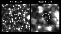 セファイド変光星のハッブルとウェッブの眺めの比較（画像: ESAの発表資料より）