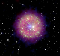 1181年に起こった超新星爆発残骸の多波長観測結果（c）G. Ferrand and J.English, NASA/Chandra/WISE, ESA/XMM ,MDM/R.Fessen, Pan-STARRS