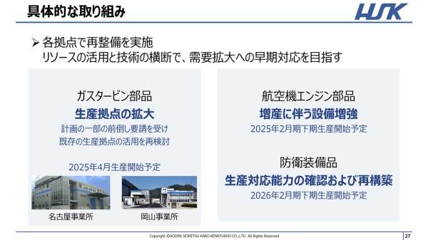 放電精密、ガスタービン部品の生産拠点の拡大、航空機エンジン部品の設備増強に注力　需要拡大への早期対応を目指す