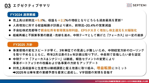 【QAあり】セプテーニHD、売上高・収益が過去最高を更新　2025年は攻めの経営で営業増益転換によるV字回復を目指す