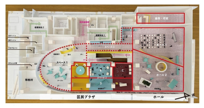 公益エリアの施設構成とレイアウト方針（コンセプト模型）