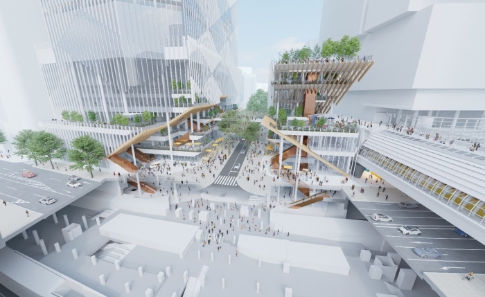 アーバン・コアと地下広場および上空通路のイメージパース