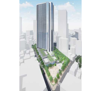 三田五丁目西地区再開発の完成イメージ（東京都発表資料より）