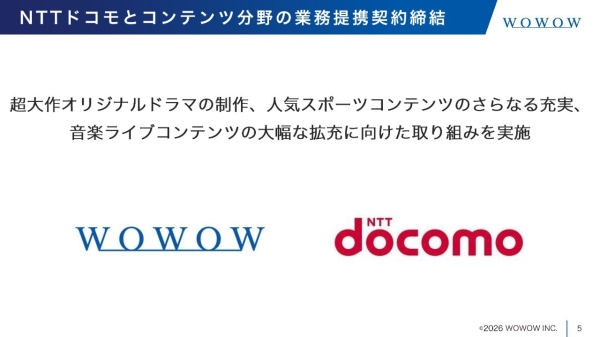 WOWOW、NTTドコモと業務提携しコンテンツ拡充へ